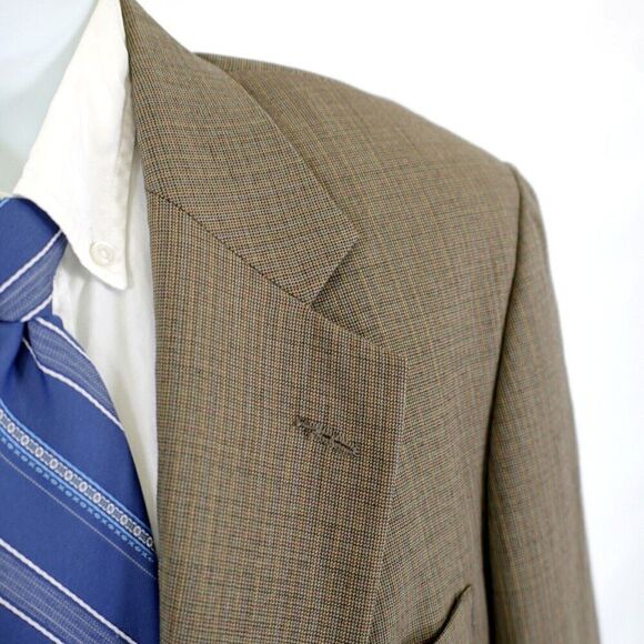 DAMAGED Land's End 42L Wool Check‎ Green Tan Red Windowpane Sport Coat 2 Button - Picture 2 of 14